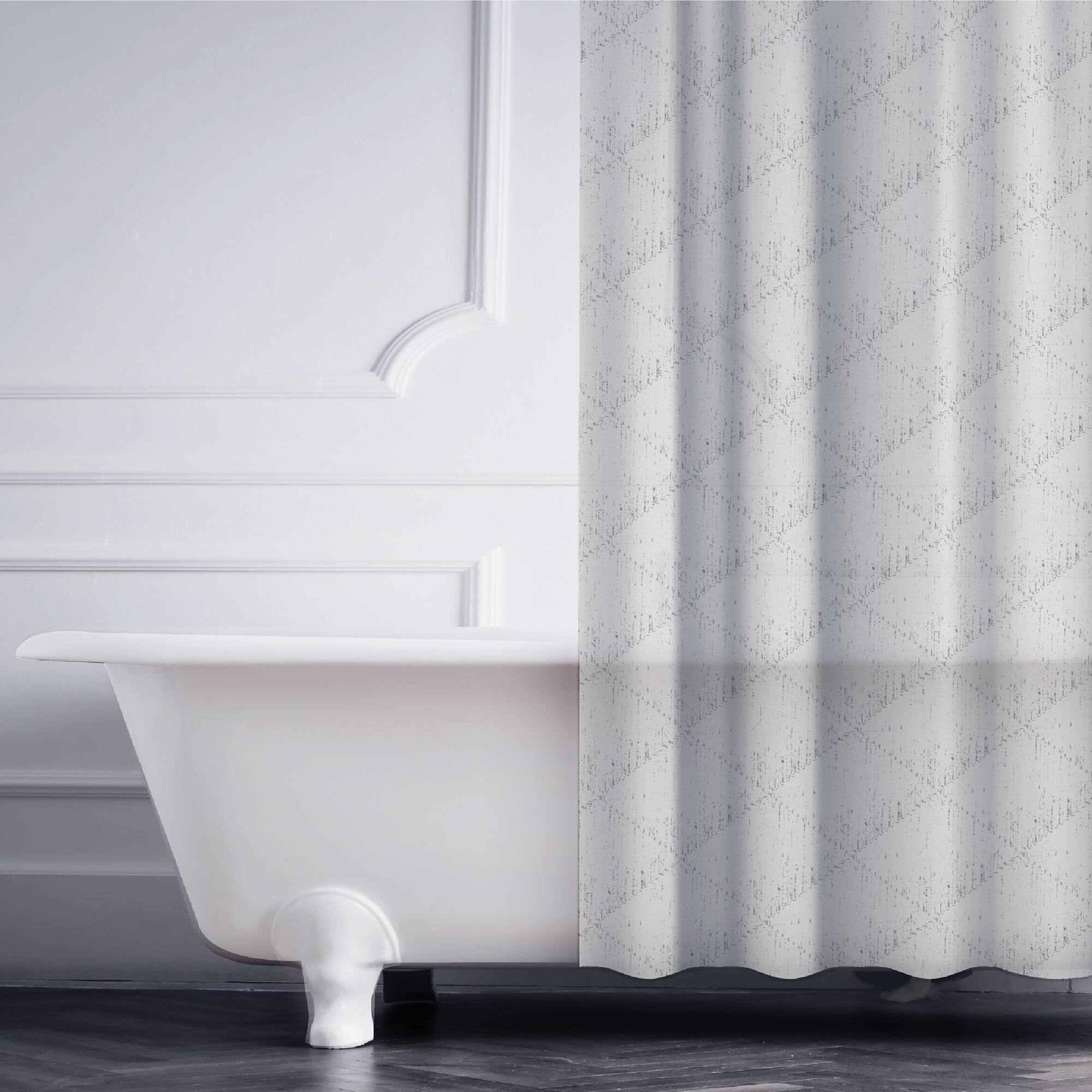 Elle Décor Gray Jacquard Weave Diamond Design Shower Curtain